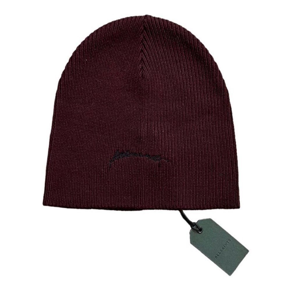 AllSaints Embroidered Script Beanie NWT Burgundy